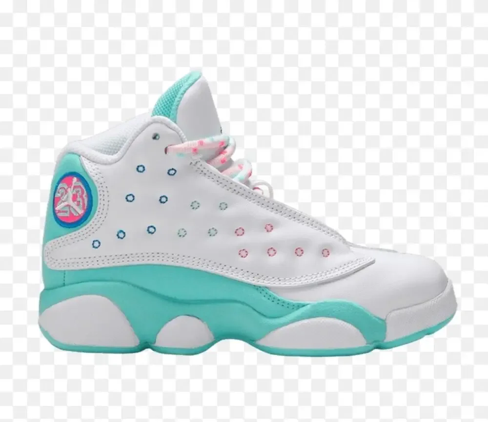 Air Jordan 13 GS Aurora Green Pink White Youth Basketball Shoes 439358-100 5Y
